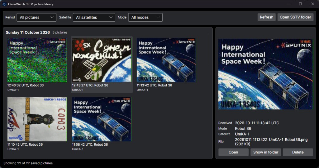 OscarWatch SSTV picture library