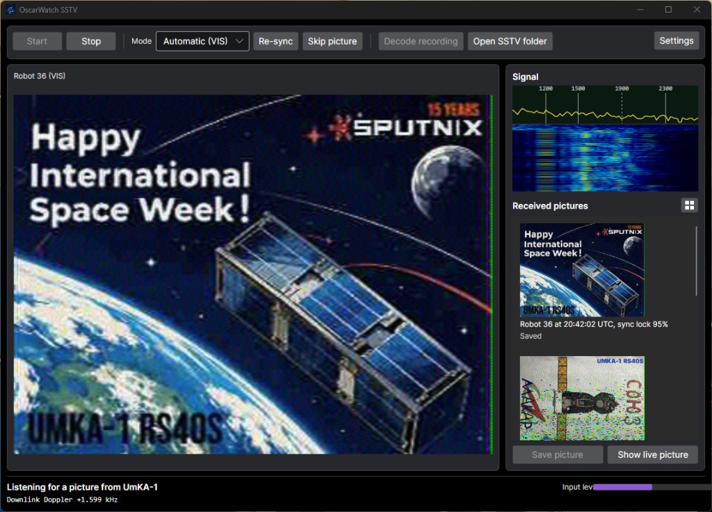 OscarWatch SSTV window showing a picture decoded from UmKA-1